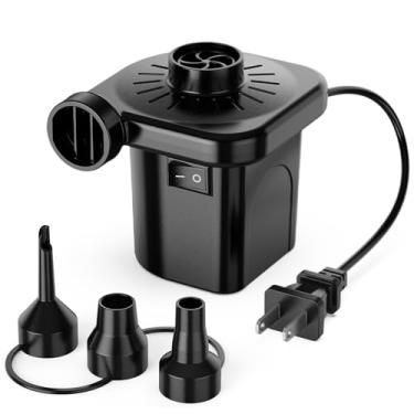 Imagem de Bomba de ar elétrica para infláveis, bomba de ar portátil de enchimento rápido com 3 bicos, 110-120 V, bombas infladoras e deflator para acampamento ao ar livre, camas de colchão de ar, barcos