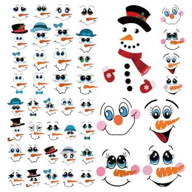 Imagem de 45 peças de adesivos de rosto de boneco de neve para artesanato enfeites de Natal fofos decalques de rosto de homem de neve adesivos de Natal para janela copos de vidro bolas potes suprimentos de