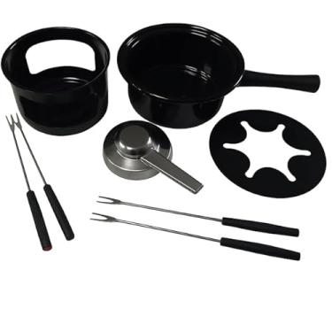 Imagem de Kit Fondue Panela 1 Litro com 4 Garfos, Fogareiro e Tampa Reguladora em Inox, 8 Peças, Preto
