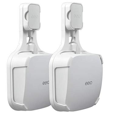 Imagem de PETIMETI Suporte de parede para sistema WiFi EERO Pro 6 Mesh, suporte de parede com economia de espaço para roteador EERO Pro 6 com gerenciamento de cabos e fácil de mover (pacote com 2)
