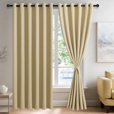 Imagem de JIUZHEN Cortinas blackout bege claro com amarradores – Isolamento térmico, bloqueio de luz e redução de ruído para quarto e sala de estar, 2 painéis, comprimento de 177 x 213 cm