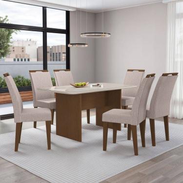 Imagem de Mesa de Jantar 6 Lugares Cairo Evora com Vidro Freijo/Bege - Art Panta