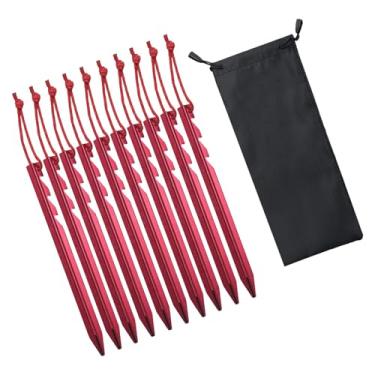 Imagem de UGPLM 10pcs estacas de barraca com cordas de tração refletiva âncoras triangular PEGS PEGS GOOD PEGS para O LEMPOR de CAMINHO de TRILHAÇÃO AO ANTERAÇÃO, Vermelho
