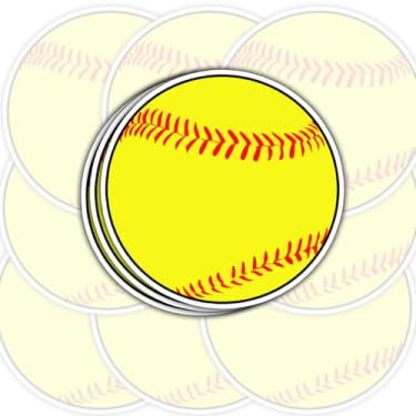 Imagem de Adesivos de vinil de softball, 3 peças – Decalques clássicos de bola amarela com ponto vermelho, 7,6 cm à prova d'água adesivos esportivos para jogadores, fãs, capacetes, garrafas de água, cadernos