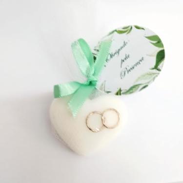 Imagem de Lembrancinha de Casamento Coração com Alianças, Tag Decorativa e Laço de Cetim, Branco (verde)