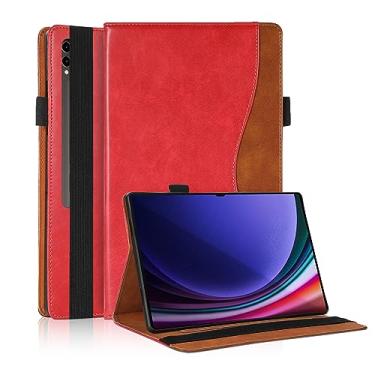 Imagem de TIPOYOROO Capa para Samsung Galaxy Tab S9 Ultra 2023/ Tab S8 Ultra 2022 37.1 cm, couro PU executivo com compartimento para cartões, suporte multiângulo para modelo SM-X900/X906 - Vermelho
