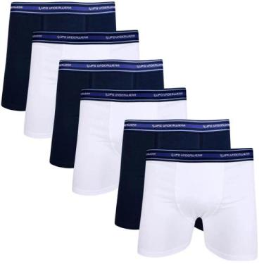 Imagem de Kit Com 6 Cuecas Boxer Adulto Algodão Lupo, Branco, Azul marinho, M (4