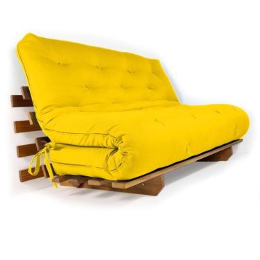 Imagem de Sofá Cama Casal Futon Oriental Amarelo Com Madeira Nobre