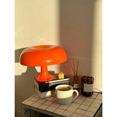 Imagem de Luminária de Mesa Nórdica Cogumelo, LED USB, Regulável, Design Retrô, Laranja