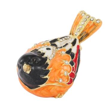 Imagem de Mini caixa de bugigangas em forma de pássaro laranja dobradiça pintada à mão pequenas caixas de suporte de anel de joias esmaltadas animais artesanato presente de Natal para mulheres