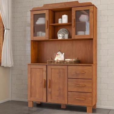 Imagem de Armário De Cozinha Cristaleira 123cm 3 Gavetas Giana Castanho F07 - Mpozenato