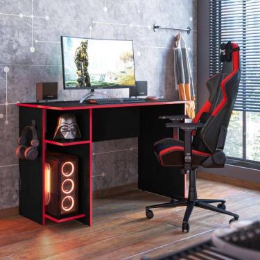 Imagem de Escrivaninha Para Escritório Ou Gamer Preto E Vermelho Qmovi