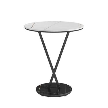 Imagem de Mesa de chá luxuosa mesa lateral redonda de mármore armário lateral de sofá compacto, mesa de centro moderna, mesa de destaque de varanda, mesa de cabeceira de cabeceira (branca)