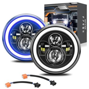 Imagem de MONDEVIEW Farol de LED redondo de 17 cm H6024 farol alto e baixo, DRL para Jeep Wrangler Chevy Ford Nissan Hummer, aprovado pelo DOT, azul, amarelo, 2 peças