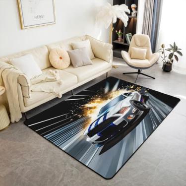 Imagem de Feelyou Tapete de carro de corrida para sala de estar para quarto, branco, carro de corrida, 12 x 18 cm, para crianças, meninos, adolescentes, velozes e furiosos, tapete decorativo de desenho animado