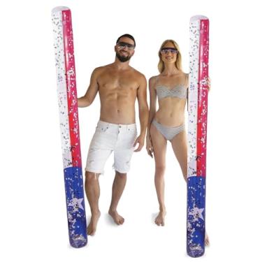 Imagem de POZA Pacote com 2 boias infláveis de macarrão de piscina jumbo com bandeira do Texas - Brinquedos de piscina patrióticos luxuosos premium com confetes de estrela de prata brilhante para adultos e