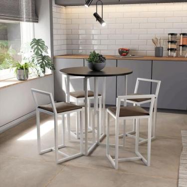 Imagem de Conjunto Mesa Redonda Preta 4 Cadeiras Pequena Estofado Industrial Whi