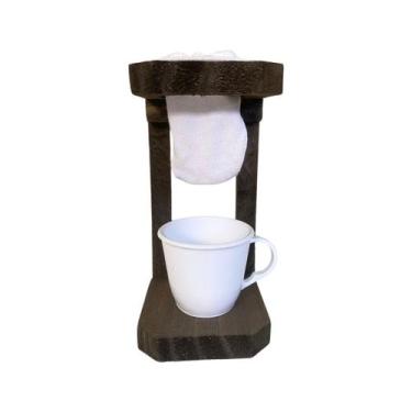 Imagem de Mini Coador De Madeira Pinos Com Xícara De Acrílico 85 Ml, Branca