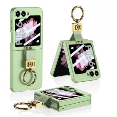 Imagem de Capa de telefone com suporte de anel para Samsung Galaxy Z Flip 6 5 4 3 Flip6 Flip5 Flip4 Flip3 5G Capa dura de plástico fosco, verde, para Galaxy Z Flip5