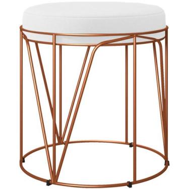 Imagem de Puff Decorativo Aramado Bronze Zaya L02 Corano Branco - Lyam Decor