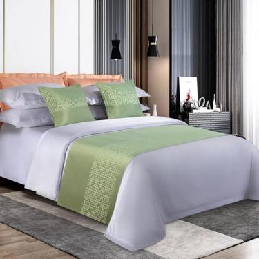 Imagem de Cama, corredor, cama, corredores, cachecóis, moderno, luxuoso, protetor de cama macio, solteiro, queen, pé, cama, cama, toalha para quarto, hotel, decoração de quarto de casamento, verde, 50 x 50 cm