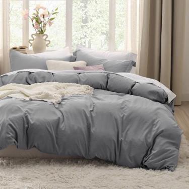 Imagem de Conjunto de capa de edredom Bedsure Grey, tamanho completo, 3 peças de