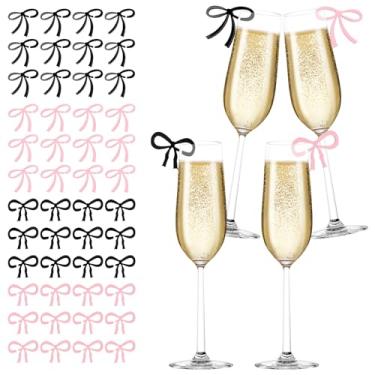 Imagem de Frstem 48 peças de etiquetas para bebidas, pingentes de laço de vidro, marcadores de bebida para copos, decorações de festa de coquete, etiquetas de bebida de acrílico, lembrancinhas de festa com tema