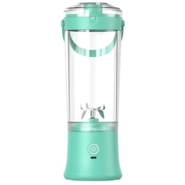 Imagem de Liquidificador elétrico portátil, lâmina de aço inoxidável, capacidade de 500 ml, recarregável por USB, máquina de smoothie de tamanho pessoal com alça de transporte (como mostrado)