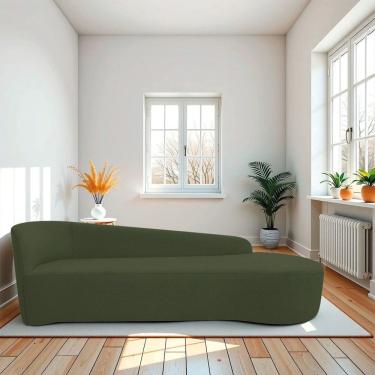 Imagem de Recamier Curvo Orgânico 200cm 3 Lugares Lado Direito para Sala Estar e Linho Paris Verde