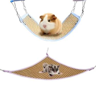 Imagem de Fulxposs 2 peças de brinquedo para pendurar para hamster com ganchos, ninho de hamster de verão, conjunto de rede de escada de animais pequenos de madeira para furões, ratos, porquinhos-da-índia