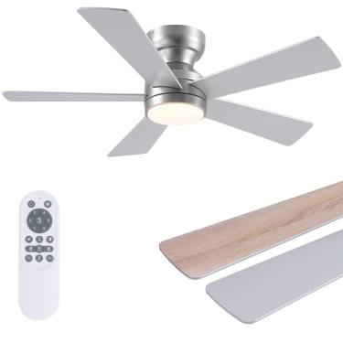 Imagem de Ventilador de teto de 117 cm com luzes de perfil baixo, luz de teto embutida com controle remoto e 5 lâminas, motor reversível silencioso, 6 velocidades e regulação de 3 CCT, luz de ventilador moderna