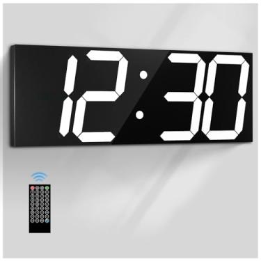 Imagem de CHKOSDA Relógio de parede digital grande de 47,5 cm, relógio digital de LED com grande número, relógio de parede multifuncional com controle remoto com temporizador, alarme e visor de calendário