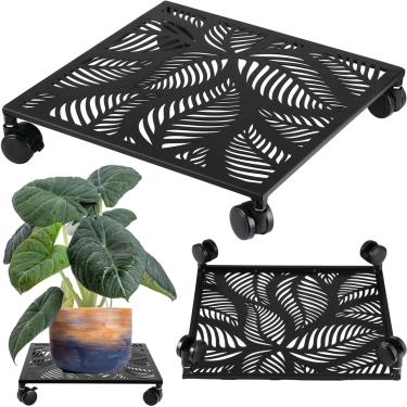 Imagem de lucpur Pacote com 1 suporte quadrado para plantas de 34,3 cm com rodas, samambaia tropical