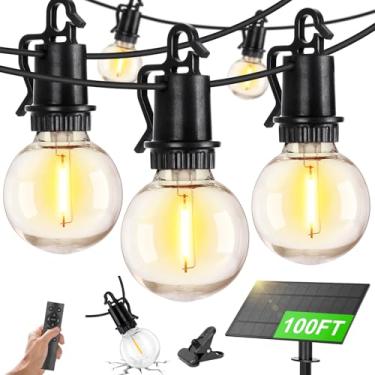 Imagem de Luzes solares de 100 m ao ar livre Luzes de corda à prova d'água G40 Luzes de pátio alimentadas por energia solar com porta USB remoto 30 + 2 lâmpadas LED à prova de estilhaçamento, 3 modos de luz