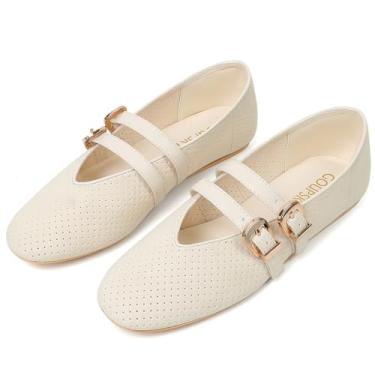 Imagem de GOUPSKY Sapatilhas de balé femininas sem cadarço Mary Jane Mesh Flats tira ajustável bico quadrado elegante bailarina sapatos de dança para mulheres, Malha branca, 36