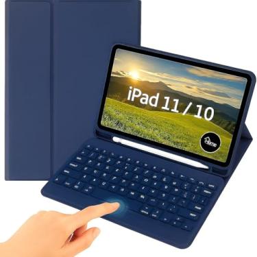 Imagem de Capa Case PREMIUM para iPad 10 10.9" (A14-2022) e iPad 11 (A16-2025) Geração 10.9″ Magnética com Teclado Touchpad e Compartimento para Pencil (Azul Marinho)