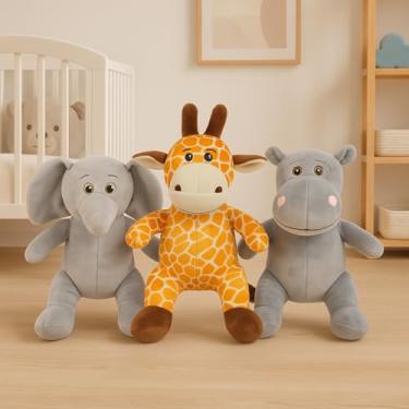 Imagem de Escolha Seu Trio De Pelúcias Safari Animais Dia Das Crianças Natal Bebê Baby Presente Festa Antialérgico Kwaii Festa Brinquedo Menina Menino Tematico Pré Definido (Elefante Girafa Hipopótamo, 30cm, 3)