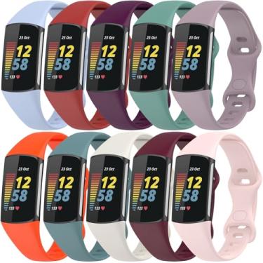 Imagem de QIEMUTER 10 peças compatíveis com Fitbit Charge 5 / Charge 6 pulseiras de relógio femininas e masculinas, pulseira de relógio para Charge 5/Charge 6 ajustável macia esportiva de substituição de