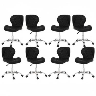 Imagem de Conjunto 8 Cadeiras Office Eiffel Slim Giratória Ajustável Preta - DEC