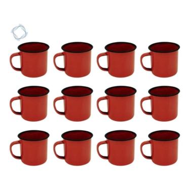 Imagem de Caneca Esmaltada Retro 350Ml Vintage Jogo 24 Pcs - Vermelho