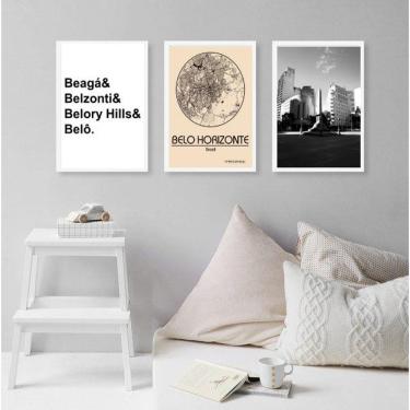Imagem de Kit 3 Quadros Decorativos Belo Horizonte-Mapa Cidade 24X18Cm