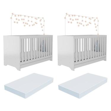 Imagem de Kit Berço Para Gêmeos 3 Em 1 Com Colchões Inclusos Multimóveis Mp4393 Branco