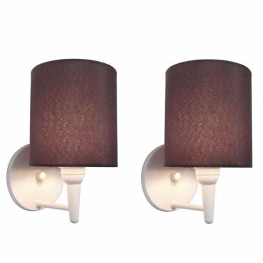 Imagem de Kit-2 Arandela Cilíndrica Md-2009 Base Branco Cúpula Em Tecido 14x15cm Café - Bivolt