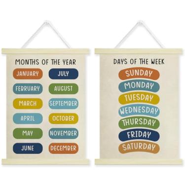 Imagem de ZSHFMY Conjunto de 2 molduras para pôster Days of the Week, decoração de parede educacional para berçário, sala de jogos, sala de aula, pôster de aprendizagem infantil com molduras de madeira, 30 x 40