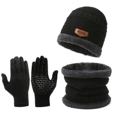 Imagem de Conjunto Masculino De Inverno Três Peças: Gorro, Cachecol E Luvas Quen