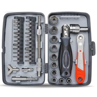 Imagem de Kit de Torcacafa de Parafusa de Ratchete, com Ratchete de Bloqueio de 180 ° e Eixo Flexível, Chave de Ratchete com Soquete, 38 em 1 Chave de Parafusa Manual com Bito Magnético CRV (Preto)