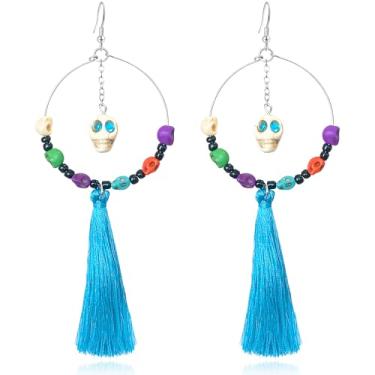 Imagem de JNONL Brincos de pingente de flor de esqueleto exclusivos feitos à mão com pingente de cristal brilhante e pingente de caveira para mulheres, Large, Metal, Sem pedra preciosa