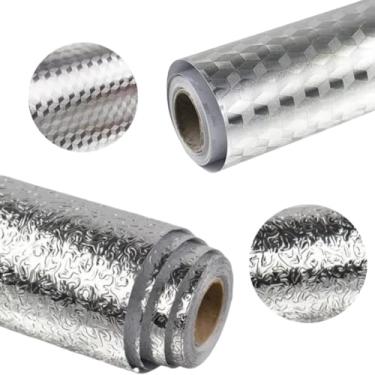 Imagem de Papel Alumínio Adesivo Parede Cozinha Resistente ao Calor 0.4x3m – Protetor Impermeável Anti-Manchas Óleo Gordura Fácil Limpeza Decorativo Fogão Pia
