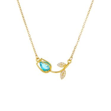 Imagem de Elegante colar gargantilha de flor de zircônia cúbica tulipa para mulheres, aço inoxidável, banhado a ouro, pingentes florais, corrente ajustável, joia moderna para sua melhor esposa, 44,5 cm, Medium