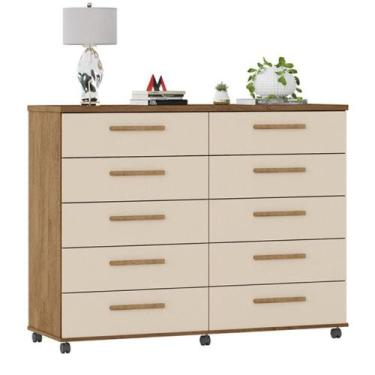 Imagem de Cômoda Amsterdã 10 gavetas Amêndoa Off White - Milani Movelaria